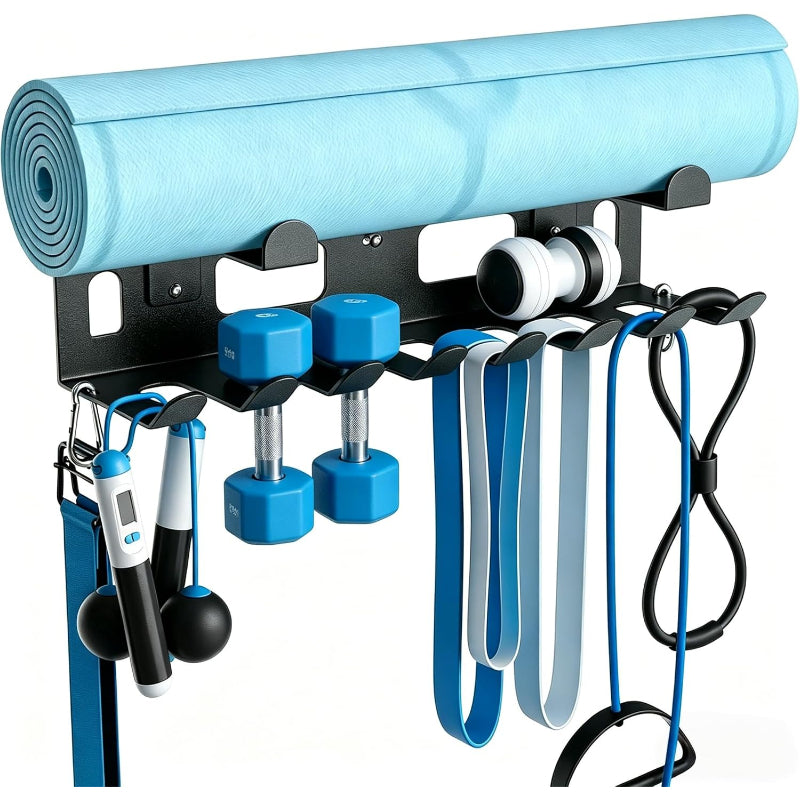 Wall‑Mount Heavy‑Duty Multi‑Hook Gym Storage Rack
