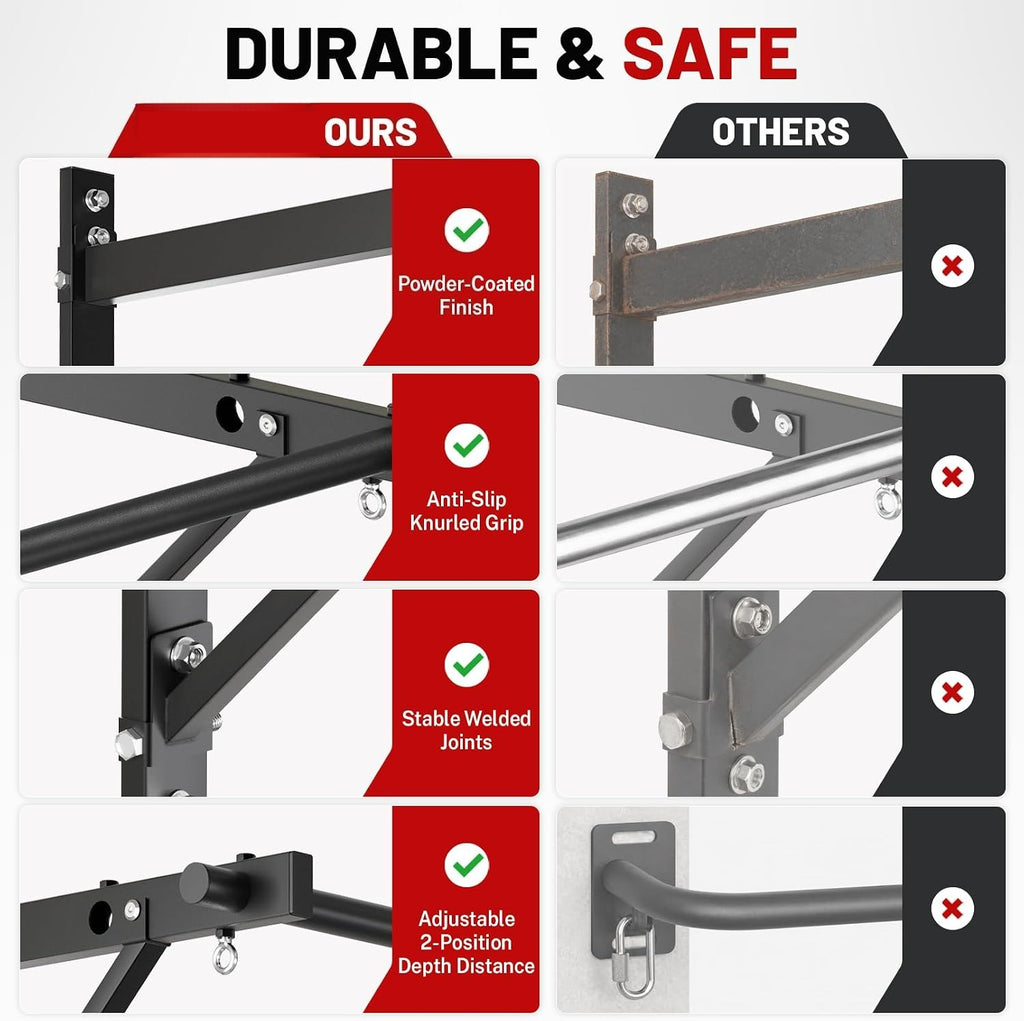 Wall‑Mounted Pull Up Bar with Hanging Rings