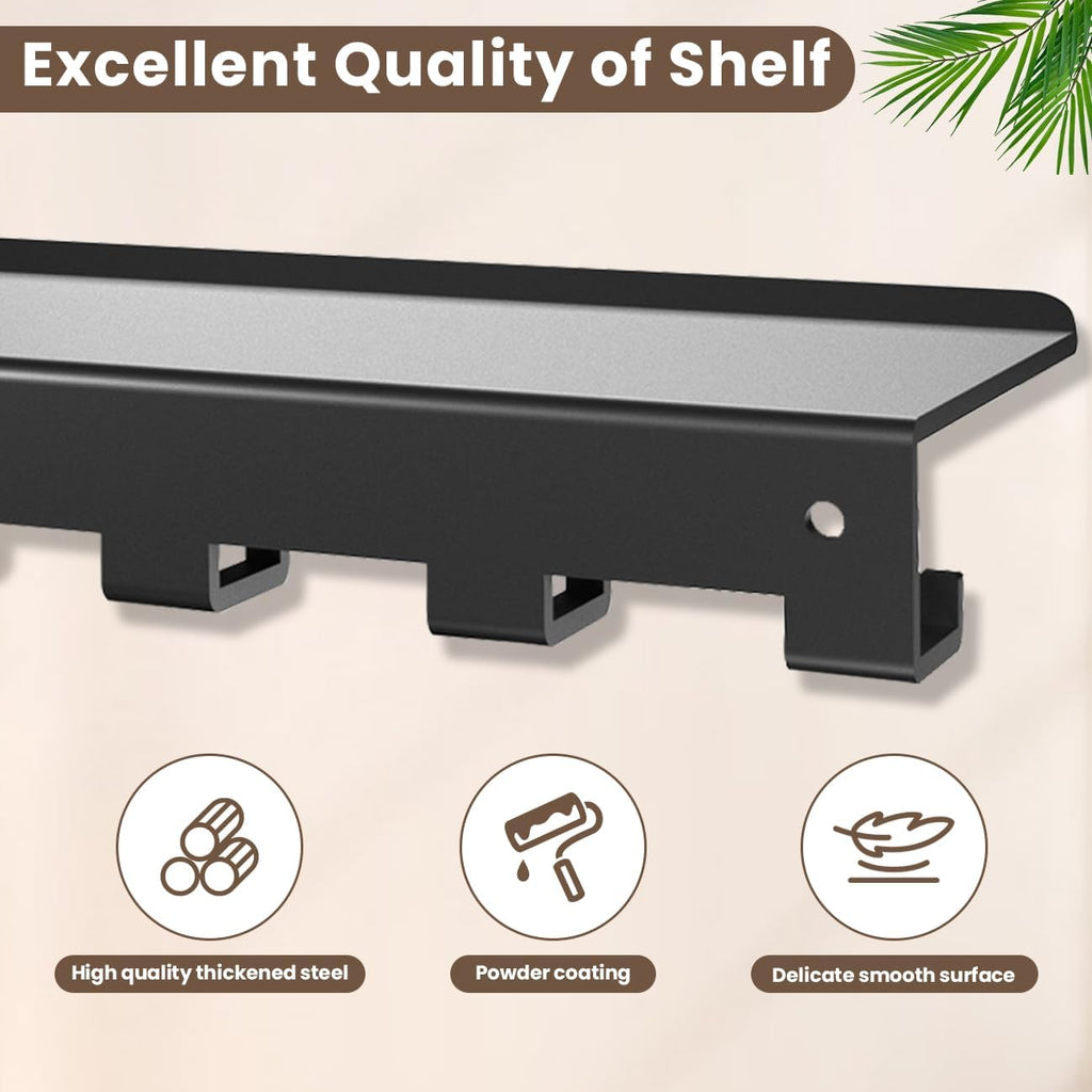 Wall‑Mount Gym Floating Shelf with Hooks
