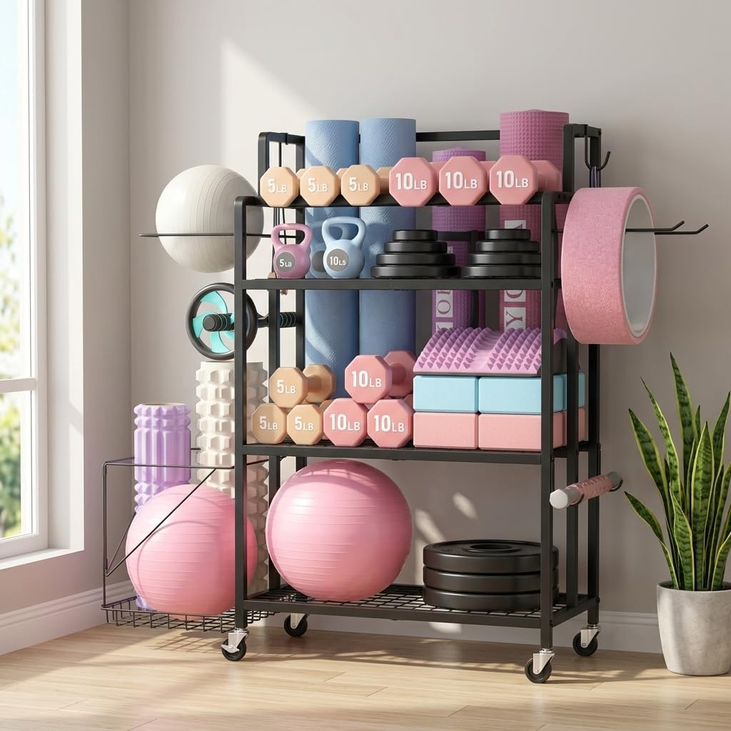 Rolling Heavy‑Duty Multi‑Purpose Home Gym Storage Rack