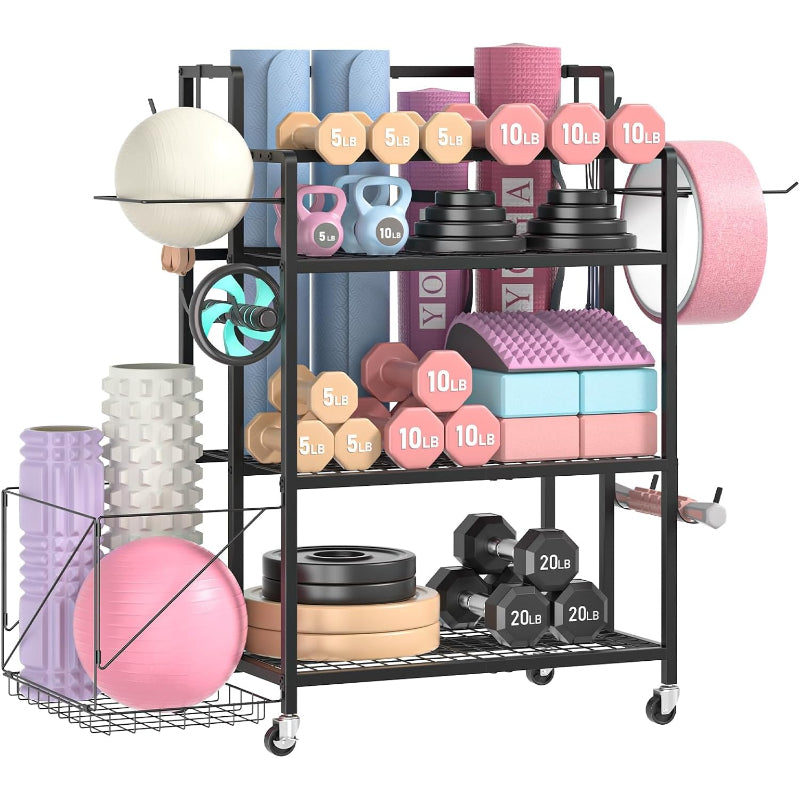 Rolling Heavy‑Duty Multi‑Purpose Home Gym Storage Rack
