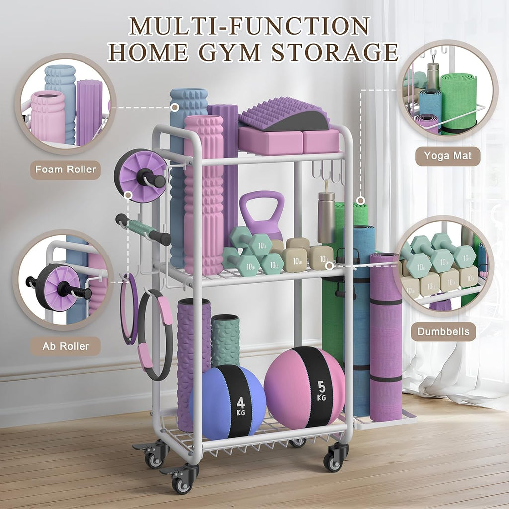 Rolling Multi‑Functional Home Gym Storage Rack