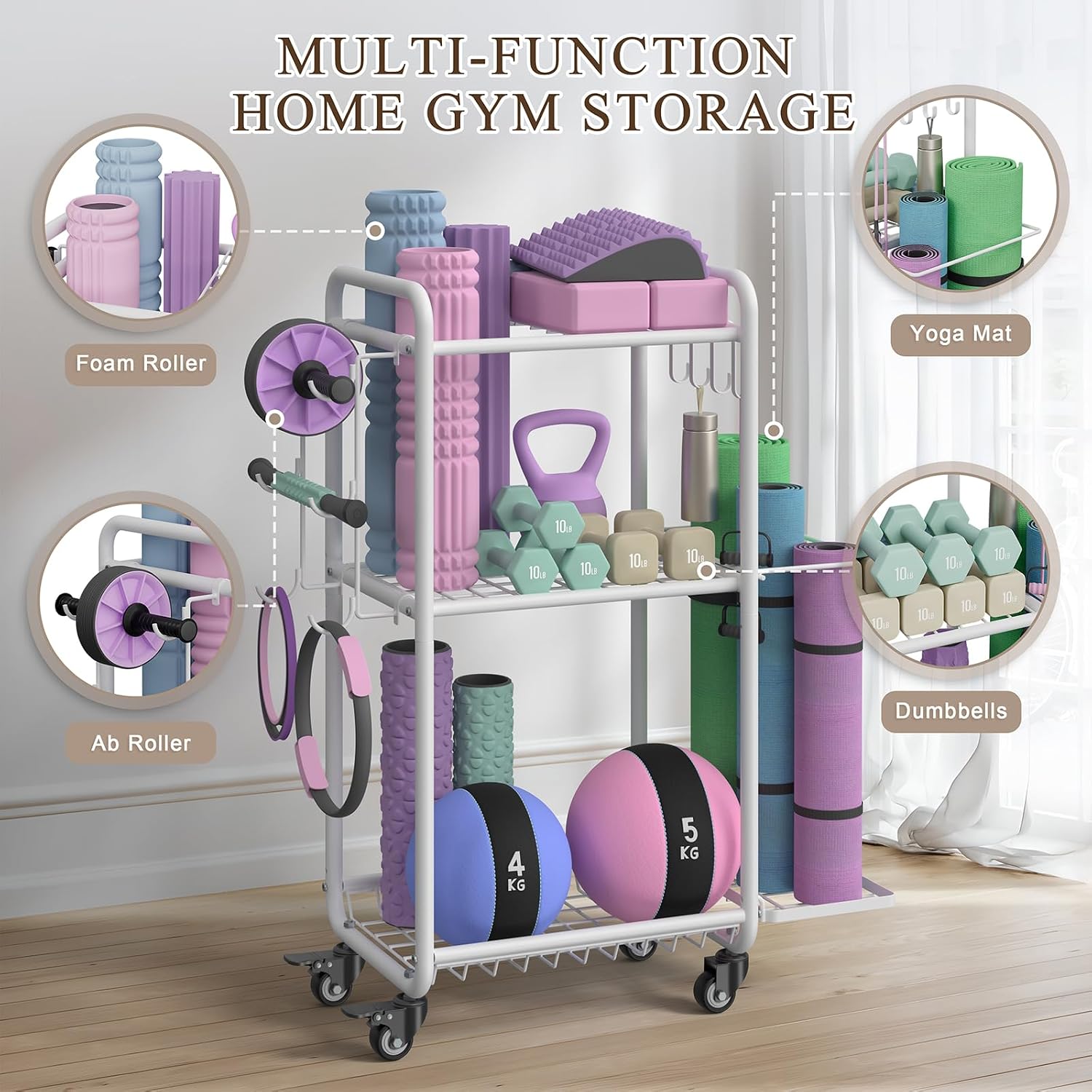Rolling Multi‑Functional Home Gym Storage Rack