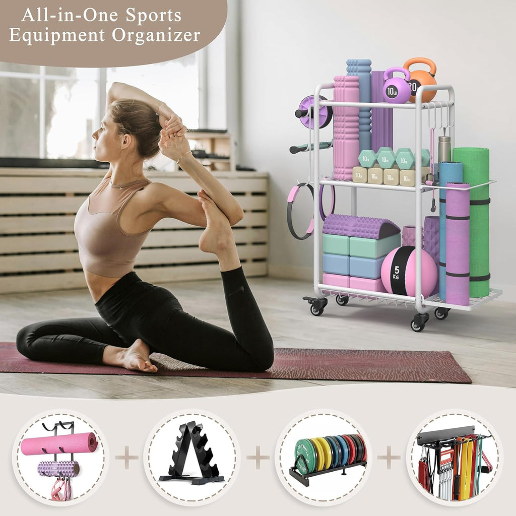 Rolling Multi‑Functional Home Gym Storage Rack