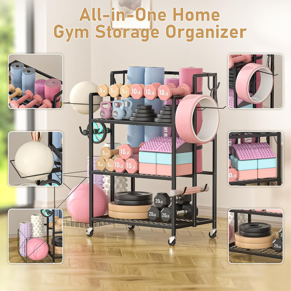 Rolling Heavy‑Duty Multi‑Purpose Home Gym Storage Rack