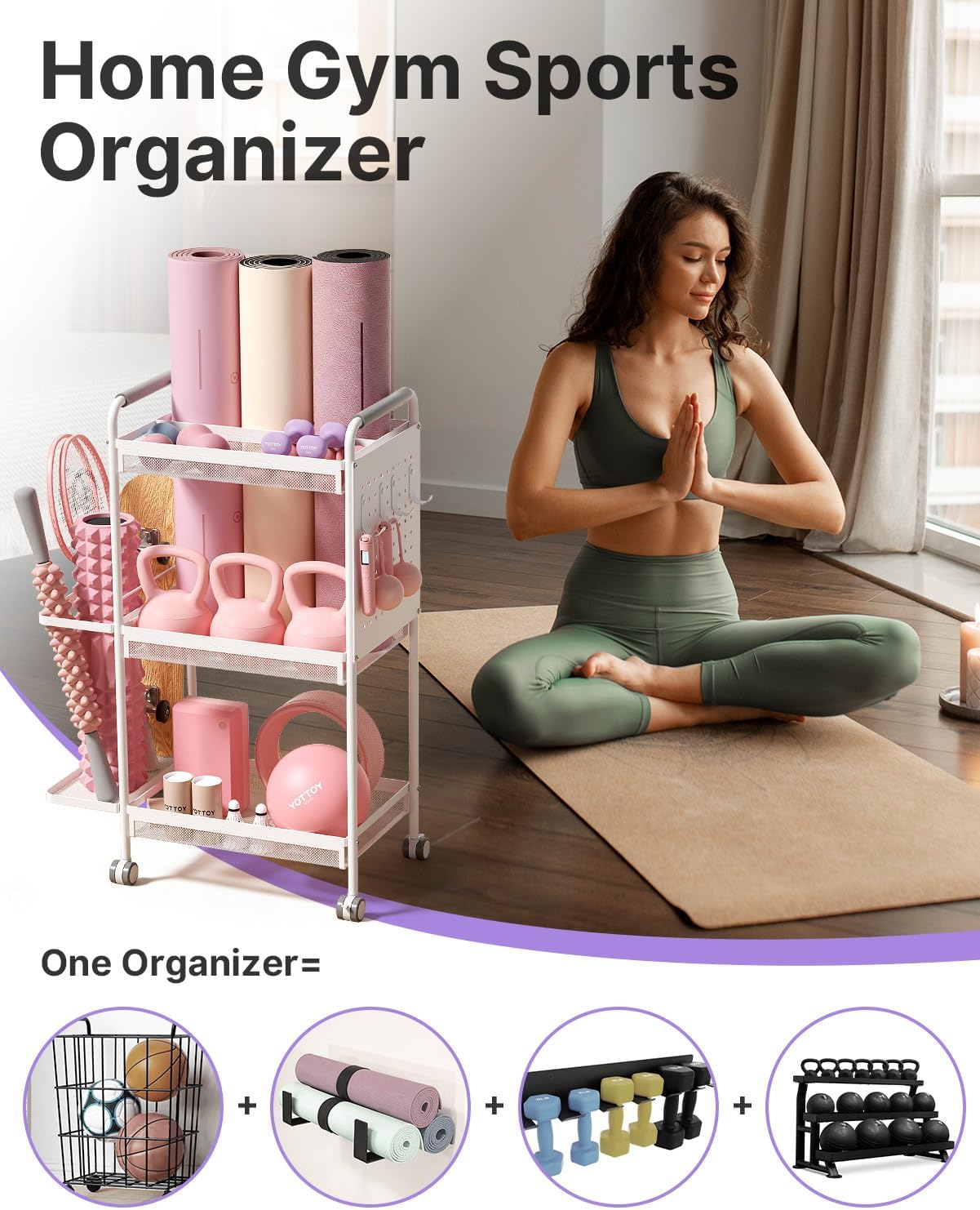 3‑Tier Multi‑Purpose Gym Storage Rack with Hooks & Basket