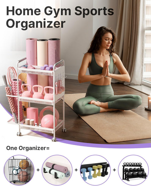 3‑Tier Multi‑Purpose Gym Storage Rack with Hooks & Basket