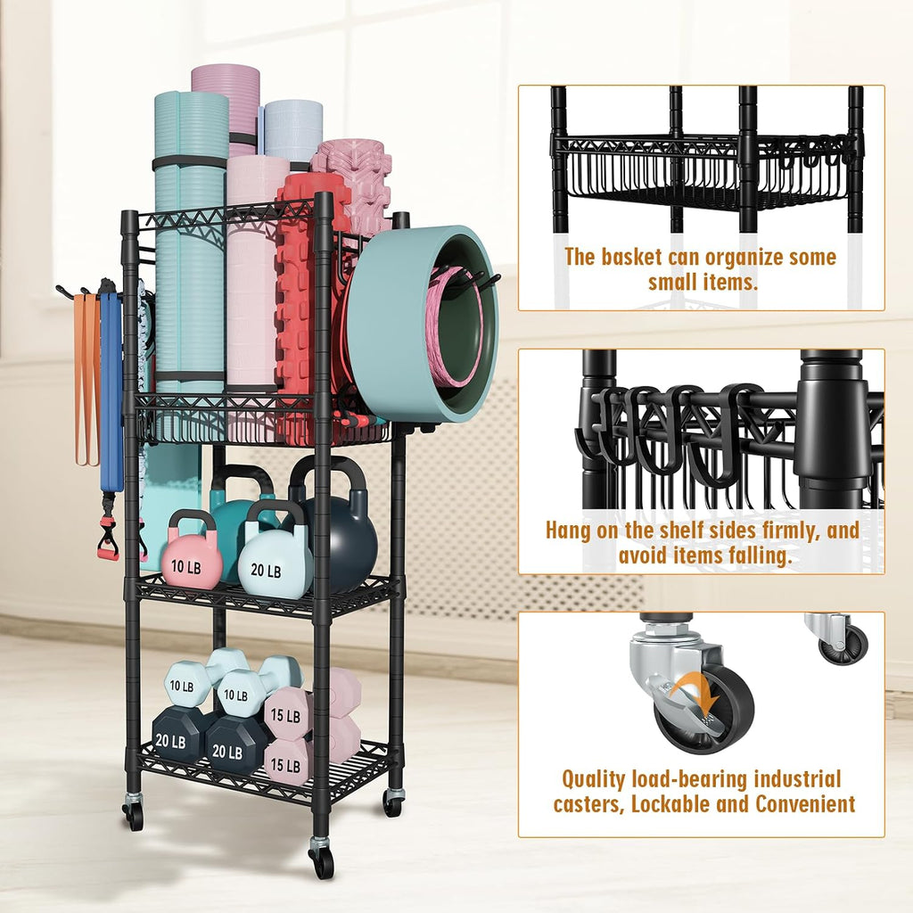 Rolling 3‑Tier Workout Equipment Organizer