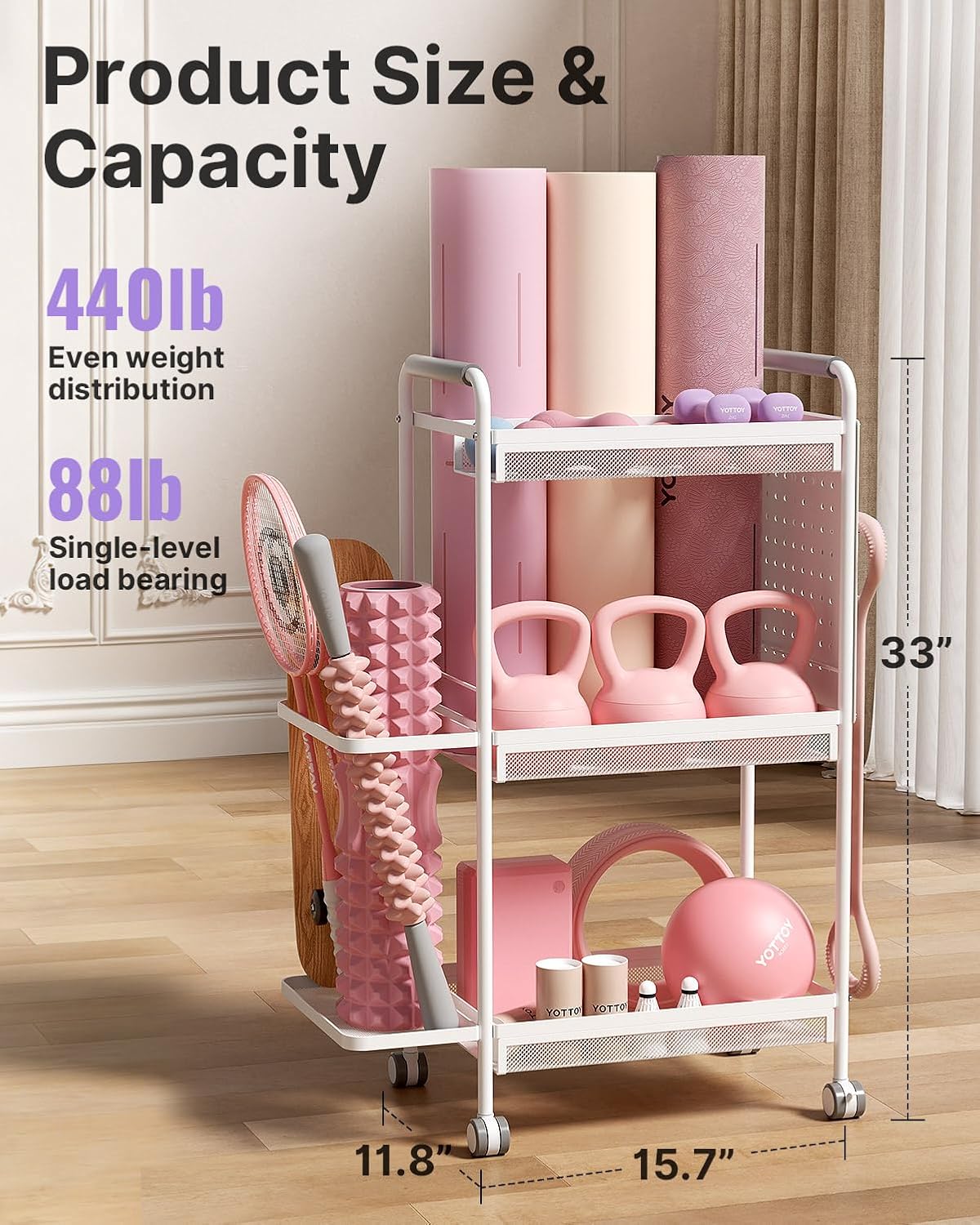 3‑Tier Multi‑Purpose Gym Storage Rack with Hooks & Basket