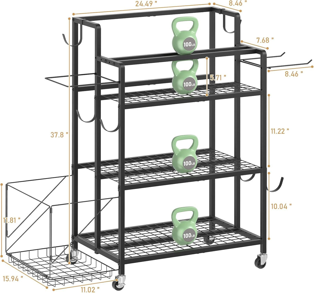 Rolling Heavy‑Duty Multi‑Purpose Home Gym Storage Rack