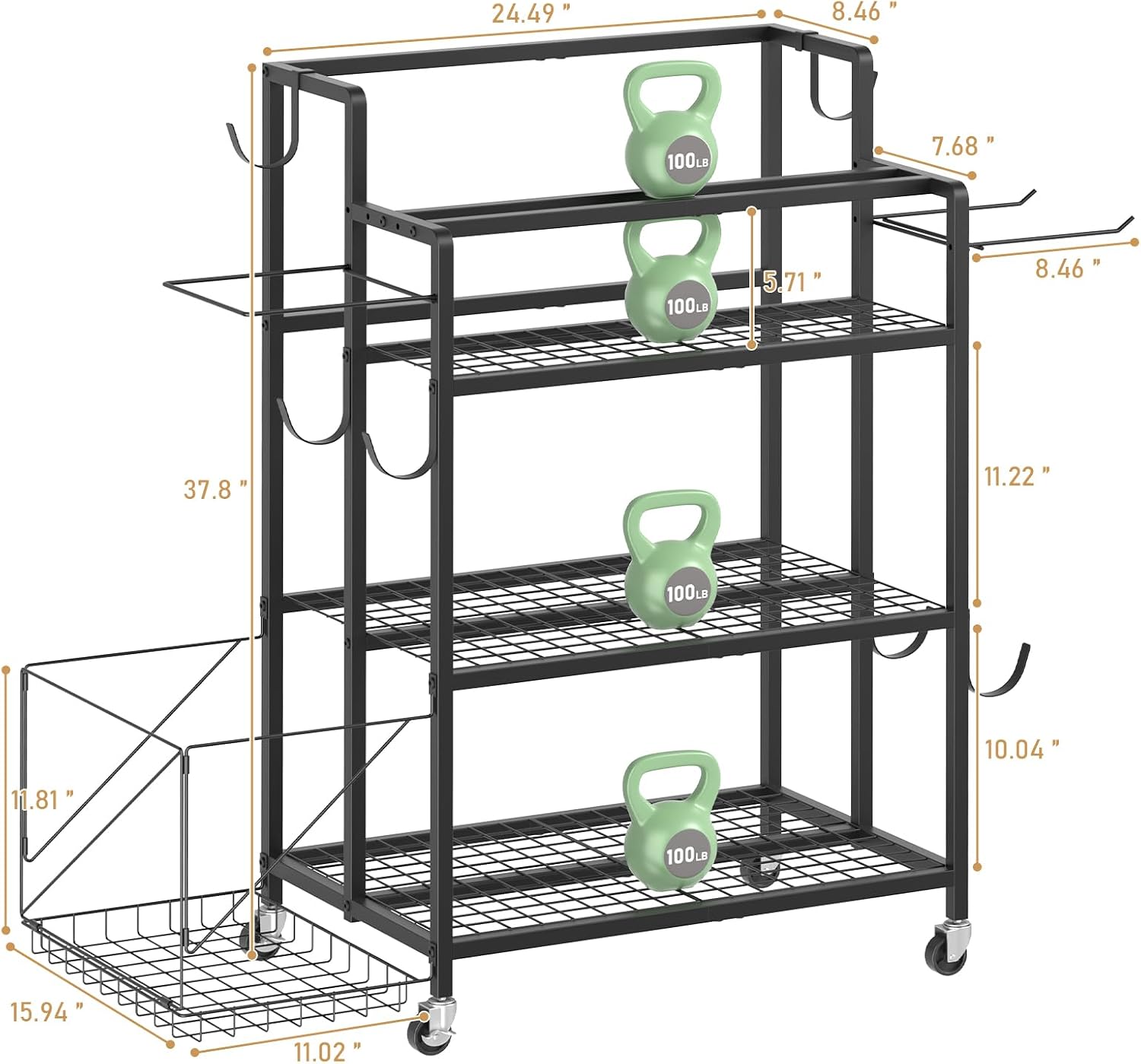 Rolling Heavy‑Duty Multi‑Purpose Home Gym Storage Rack