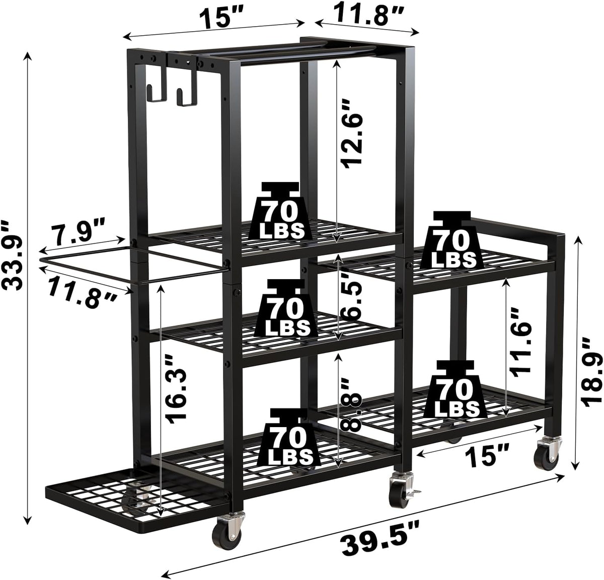 Rolling 6‑Tier Home Gym Storage Rack