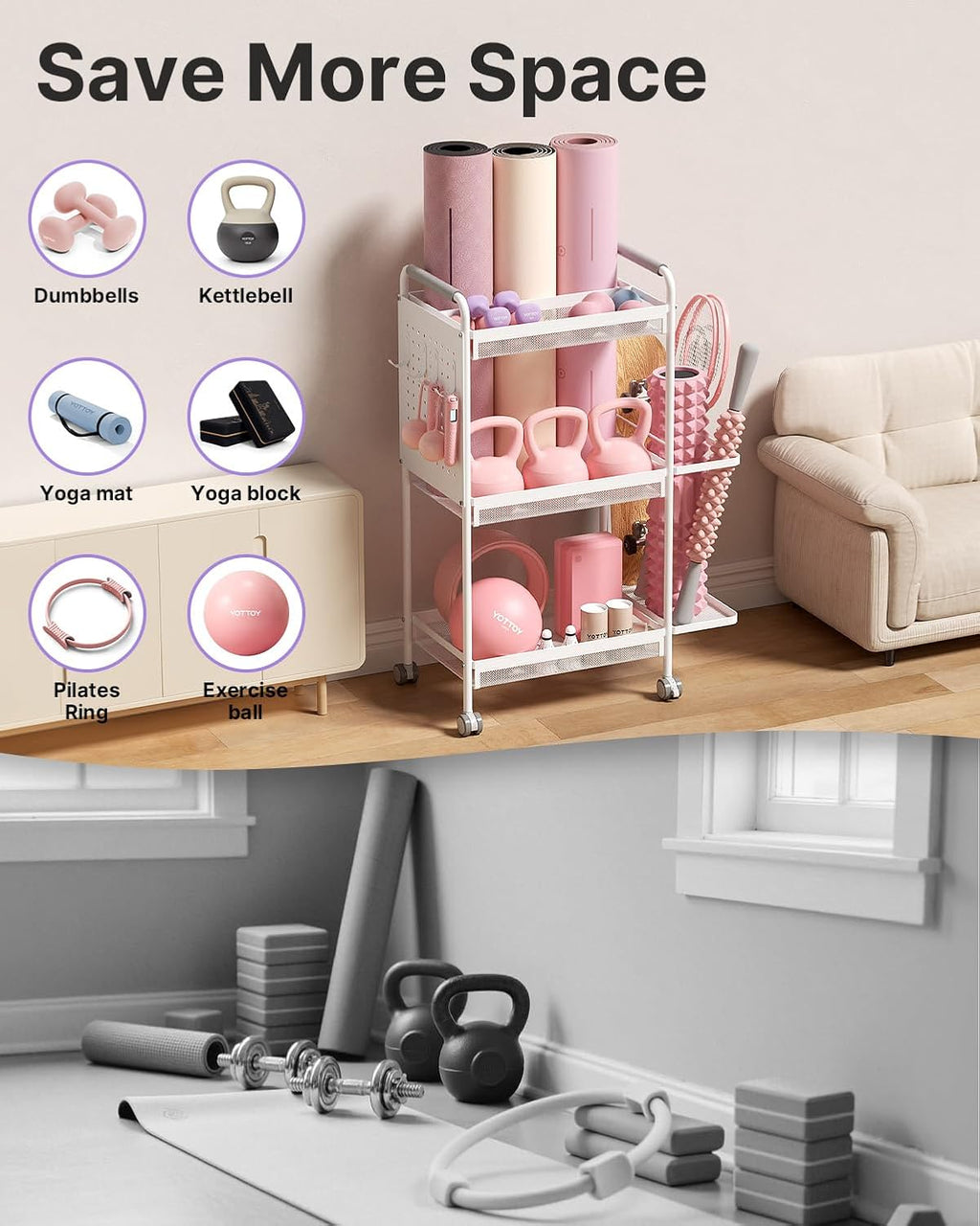 3‑Tier Multi‑Purpose Gym Storage Rack with Hooks & Basket