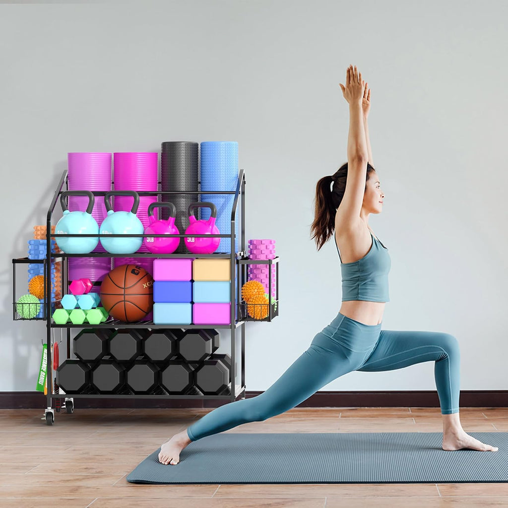 Rolling 3‑Tier Workout Equipment Storage Cart