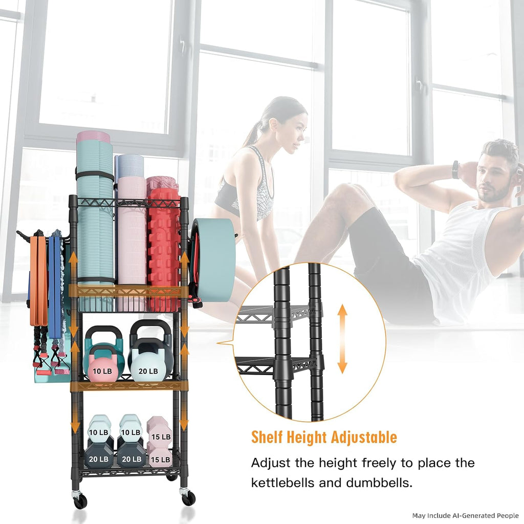Rolling 3‑Tier Workout Equipment Organizer