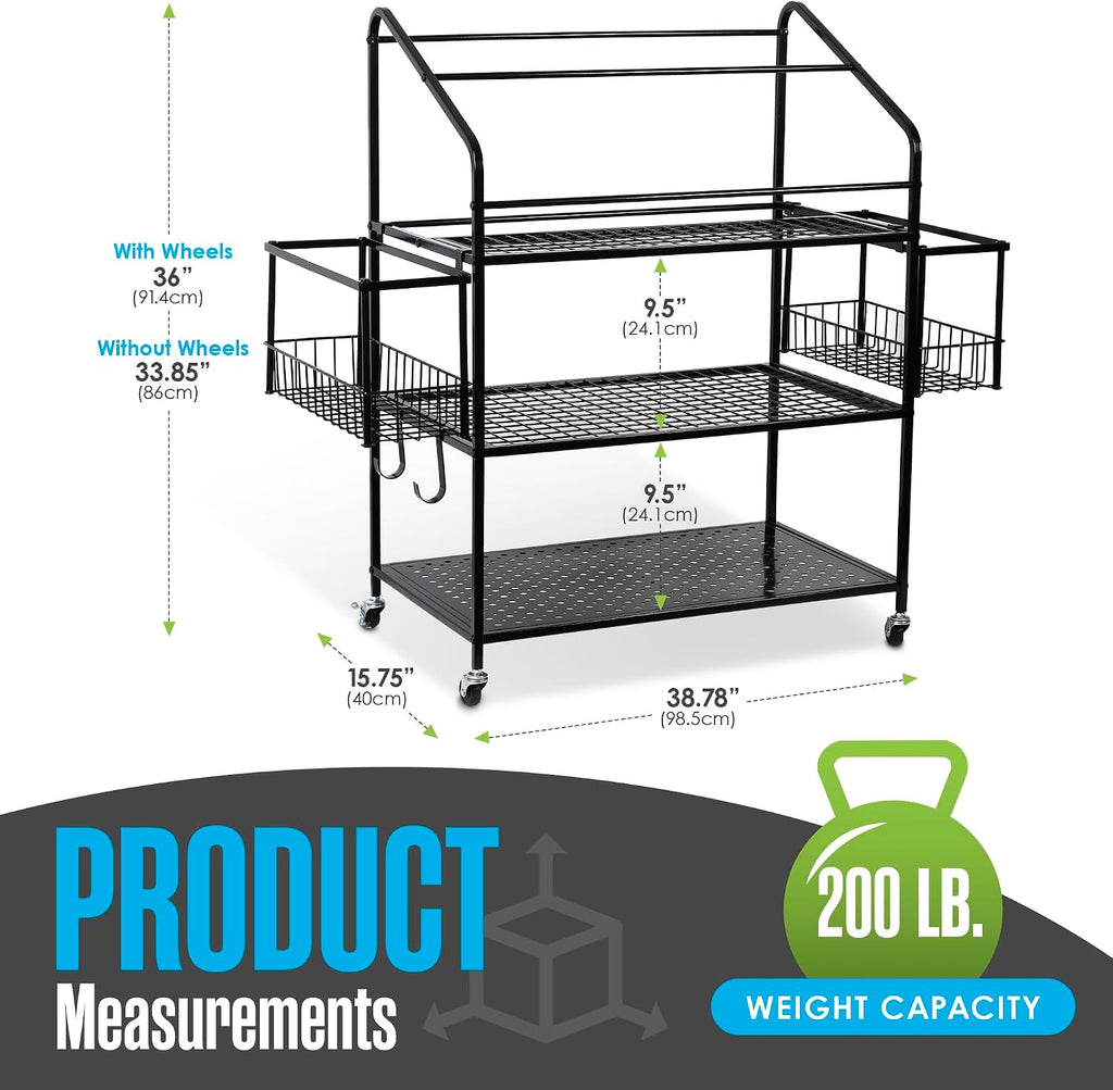 Rolling 3‑Tier Workout Equipment Storage Cart