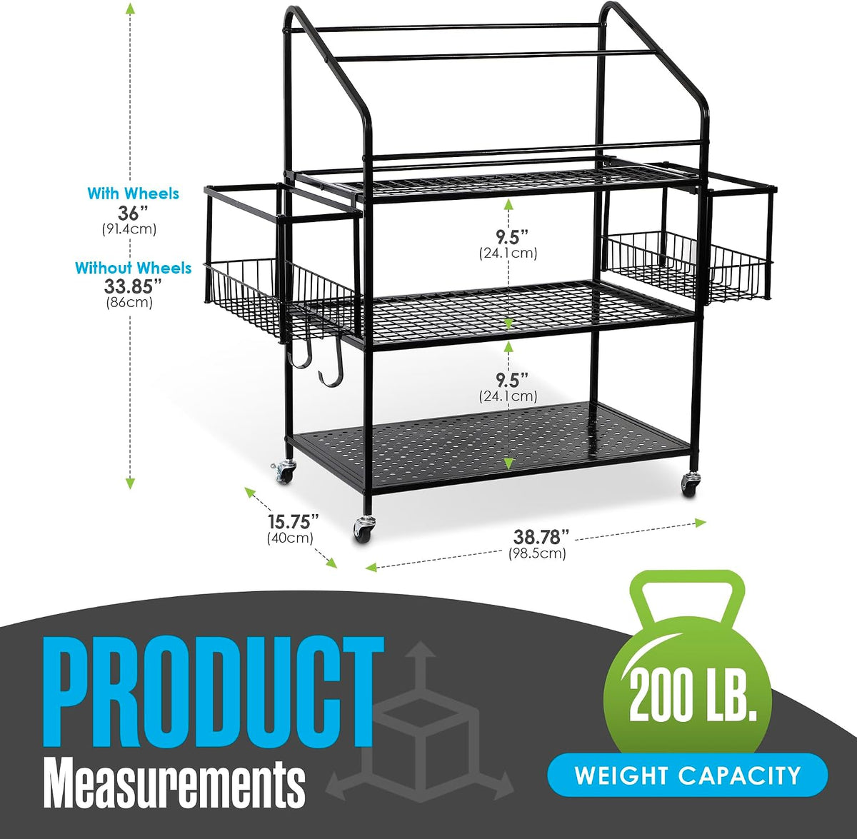Rolling 3‑Tier Workout Equipment Storage Cart