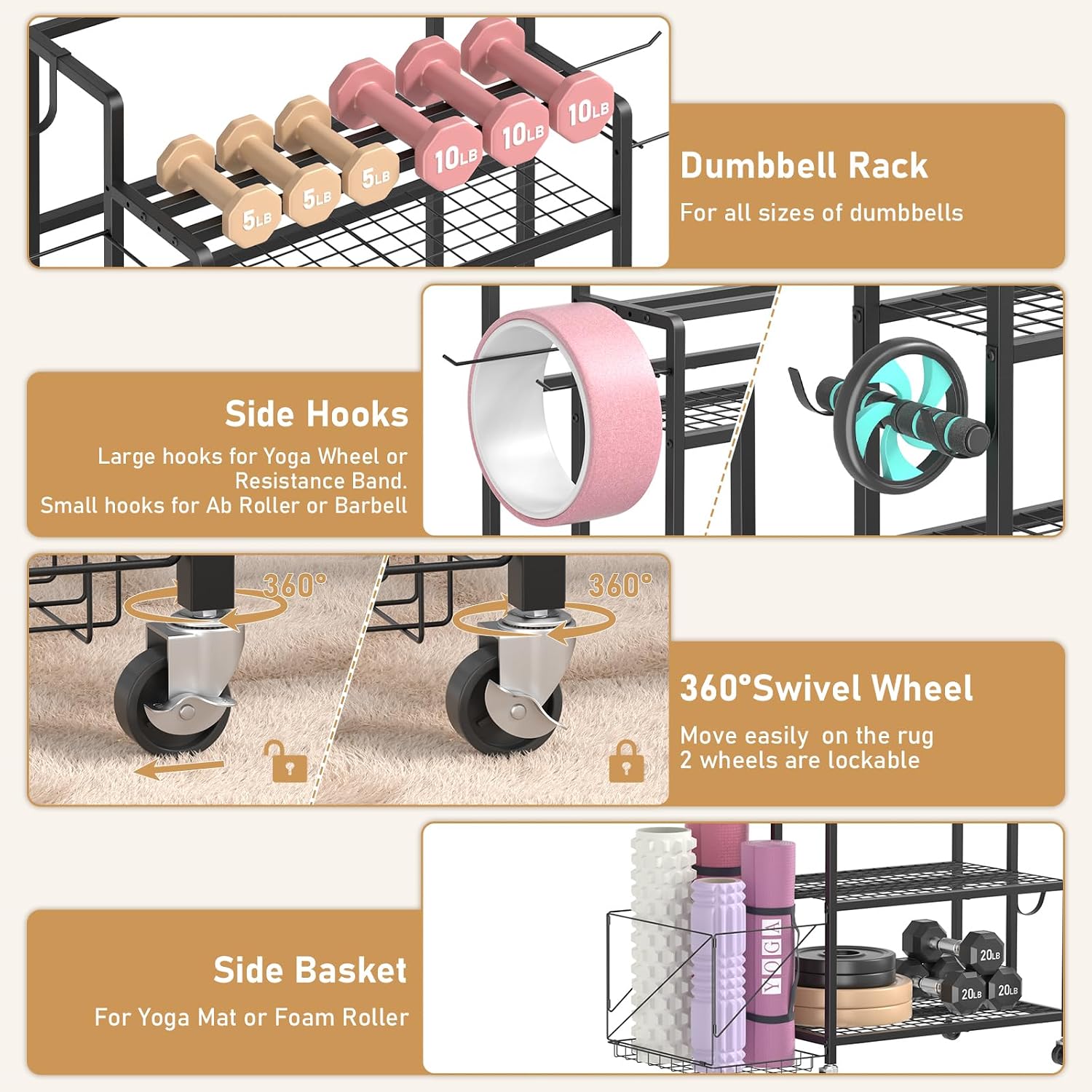Rolling Heavy‑Duty Multi‑Purpose Home Gym Storage Rack