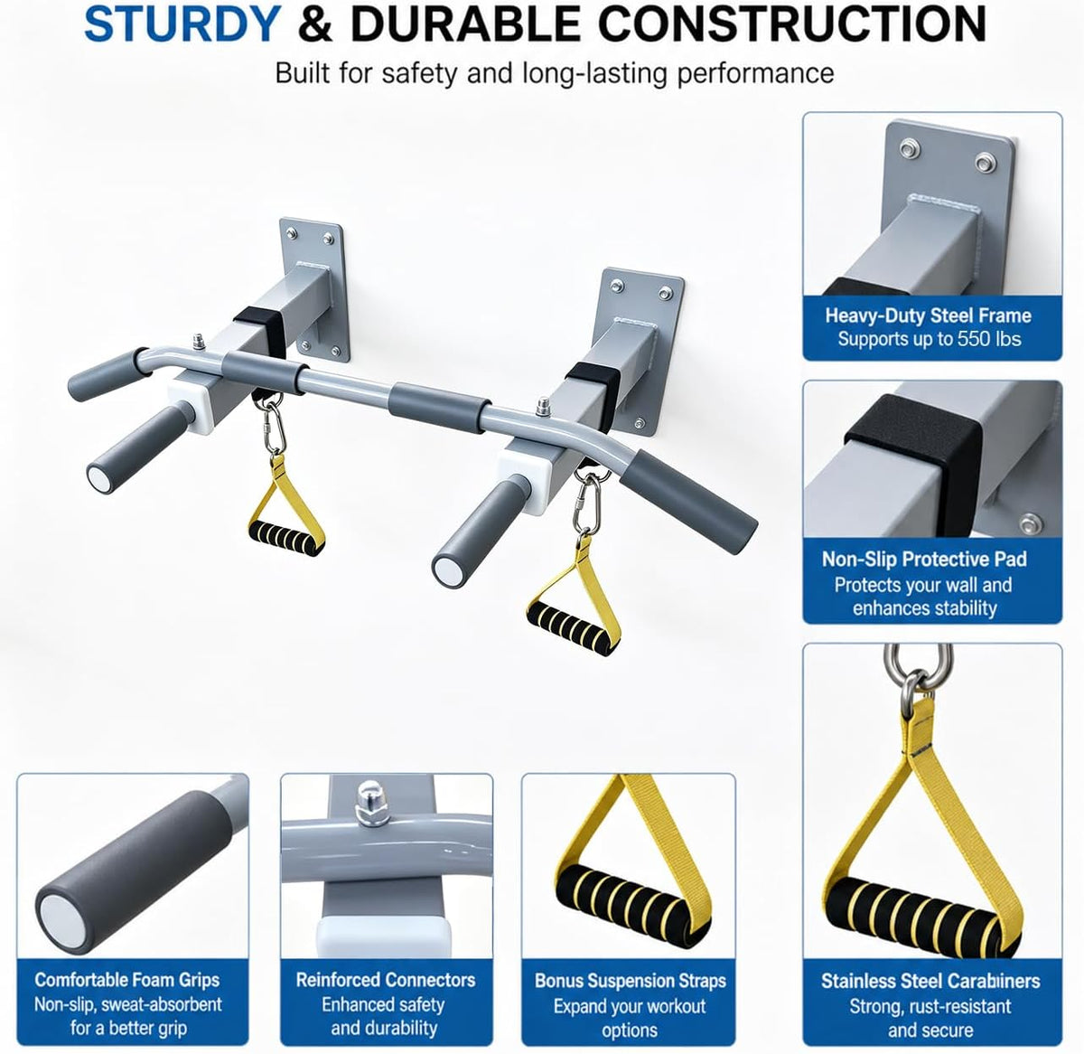 Wall‑Mounted Pull Up Bar with Dip Station