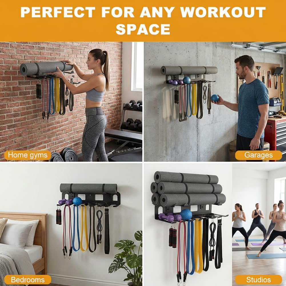 Wall‑Mount Multi‑Purpose Gym Equipment Storage Rack