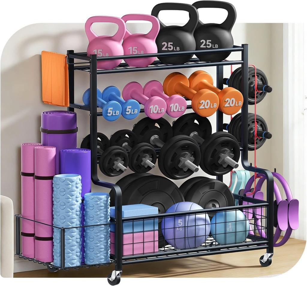 Rolling 4‑Tier Heavy‑Duty Gym Storage Rack