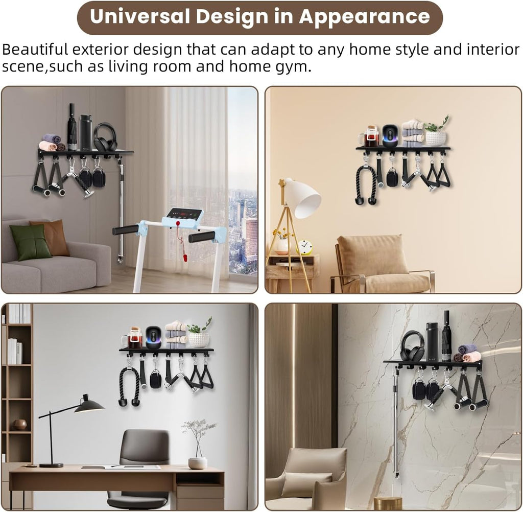 Wall‑Mount Gym Floating Shelf with Hooks