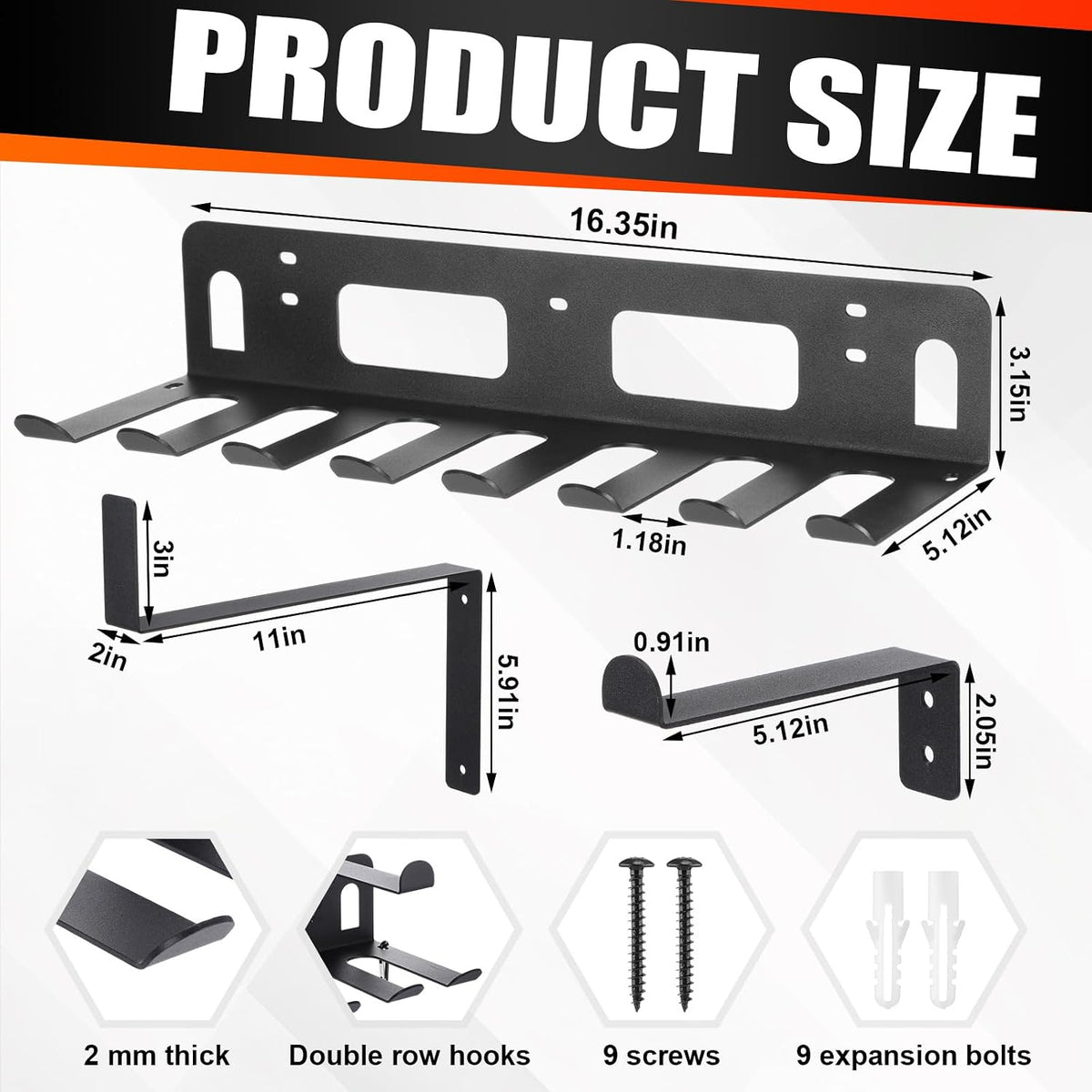 Wall‑Mount Multi‑Hook Gym Storage Rack