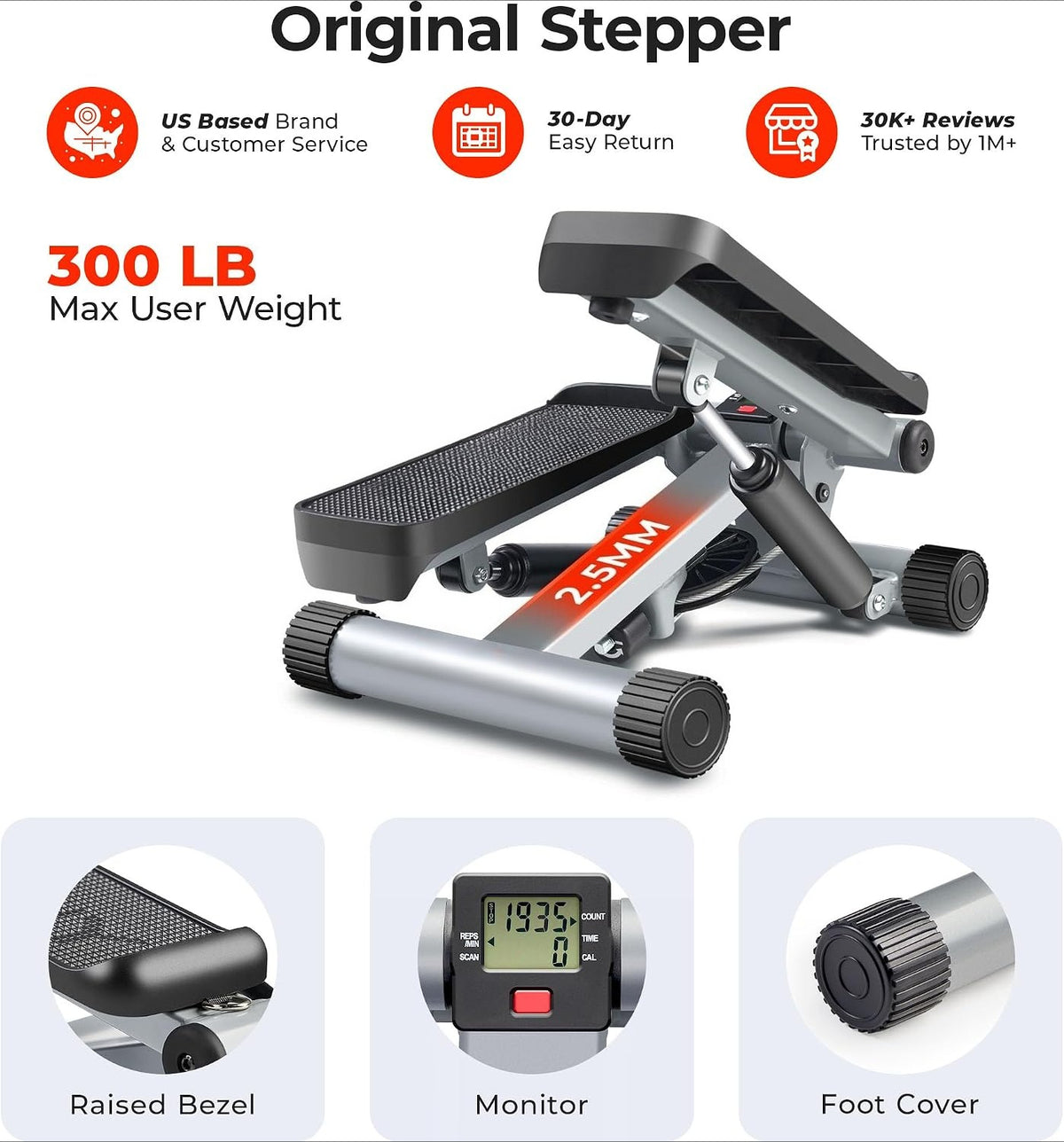 Hydraulic Mini Stepper with LCD & Resistance Bands
