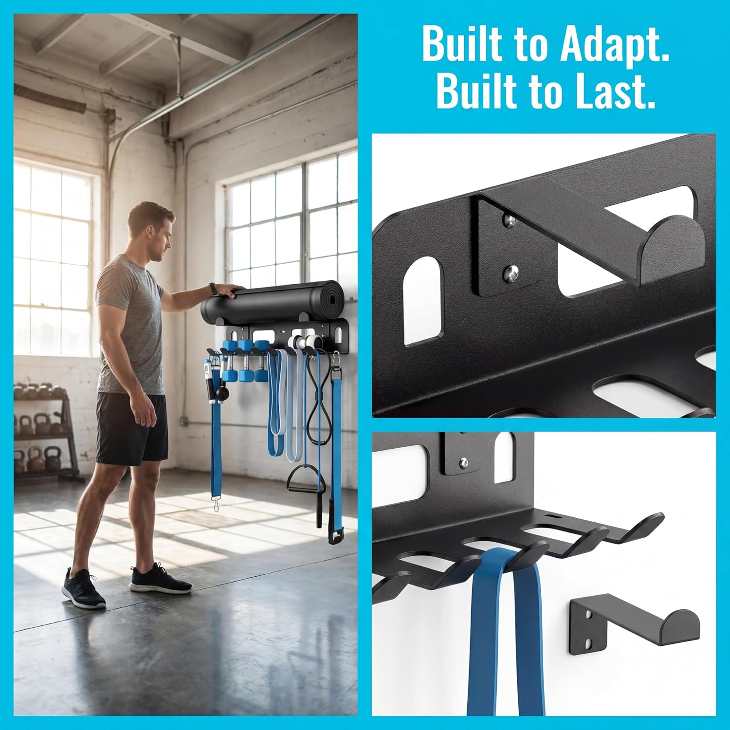 Wall‑Mount Heavy‑Duty Multi‑Hook Gym Storage Rack