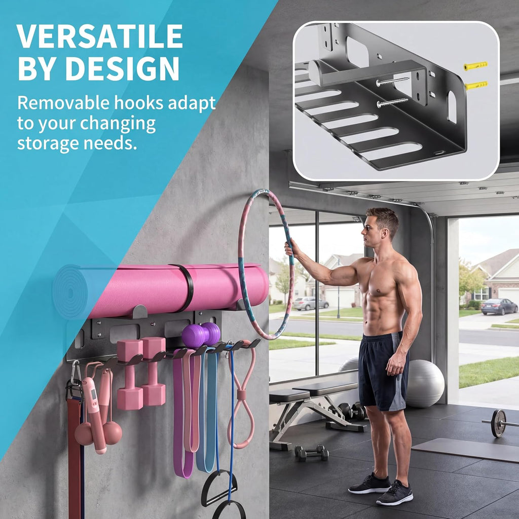 Wall‑Mount Heavy‑Duty Multi‑Hook Gym Storage Rack