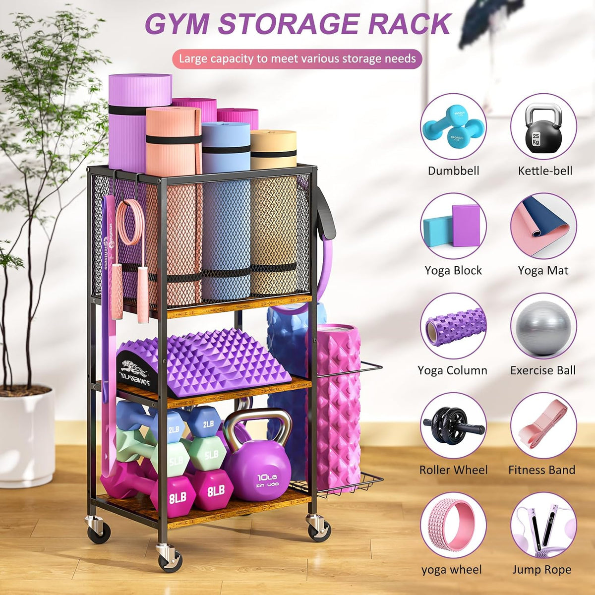 Rolling Multi‑Purpose Dumbbell Gym Storage Rack