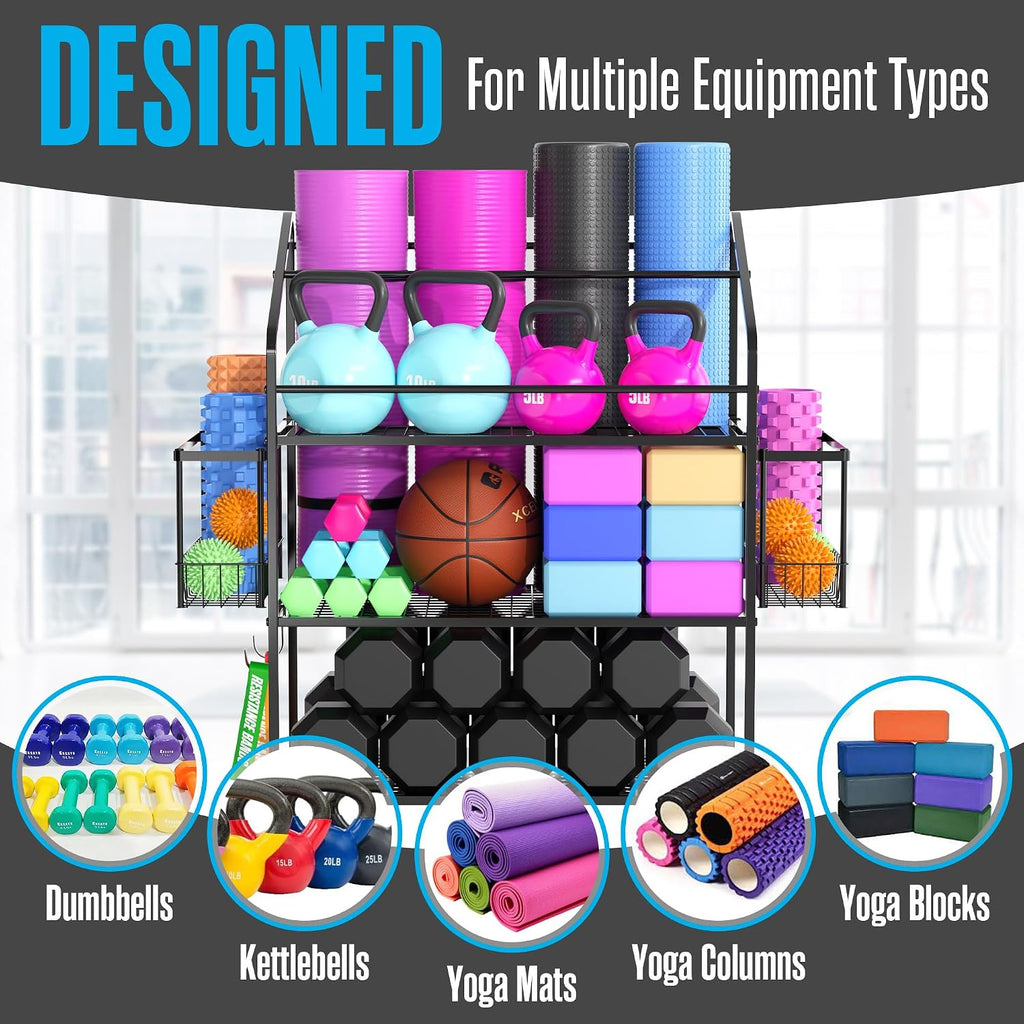 Rolling 3‑Tier Workout Equipment Storage Cart