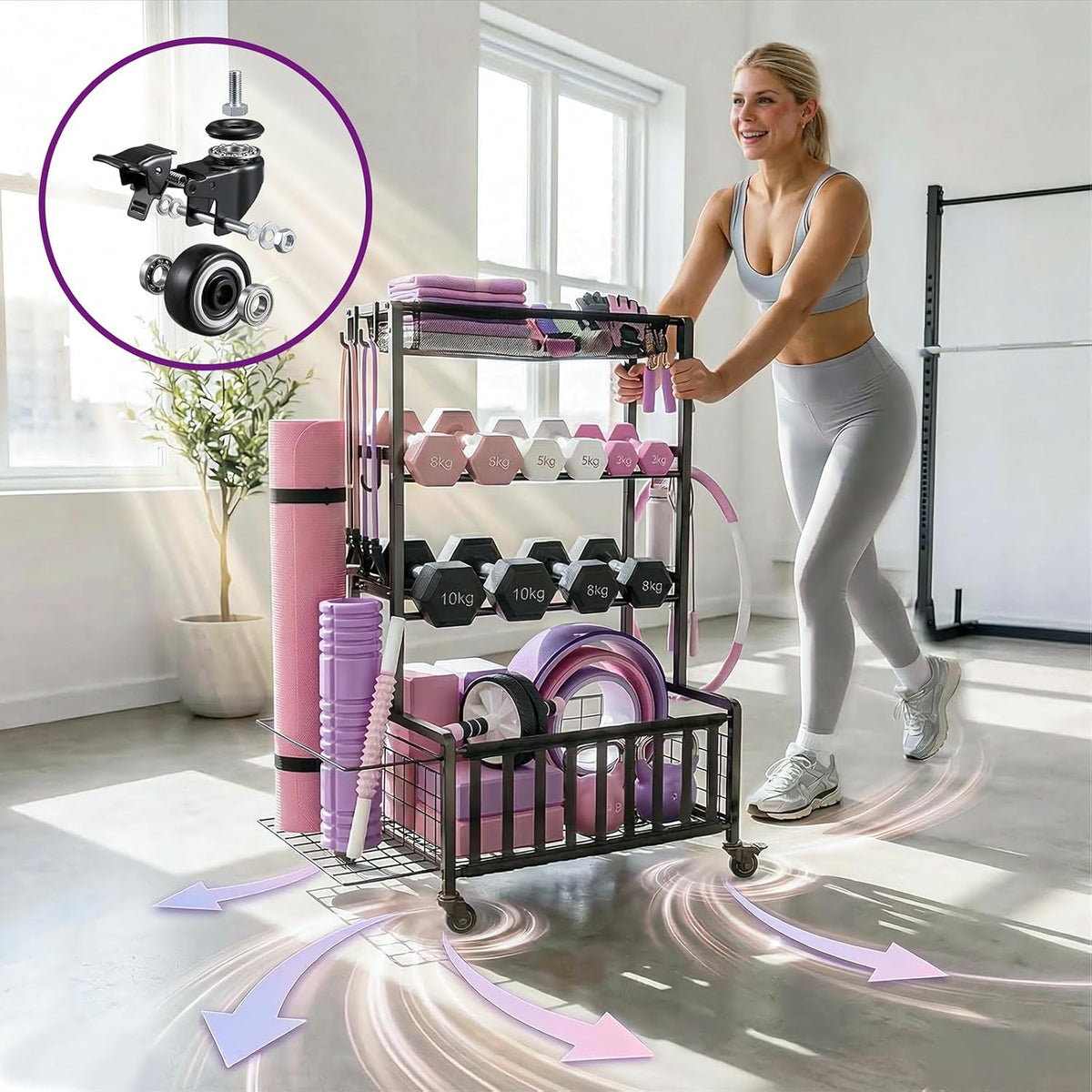 Rolling Adjustable Heavy‑Duty Dumbbell Storage Rack