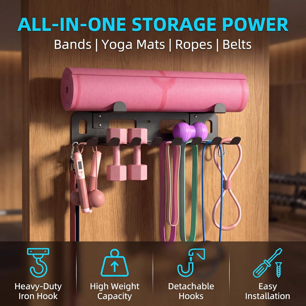 Wall‑Mount Heavy‑Duty Multi‑Hook Gym Storage Rack