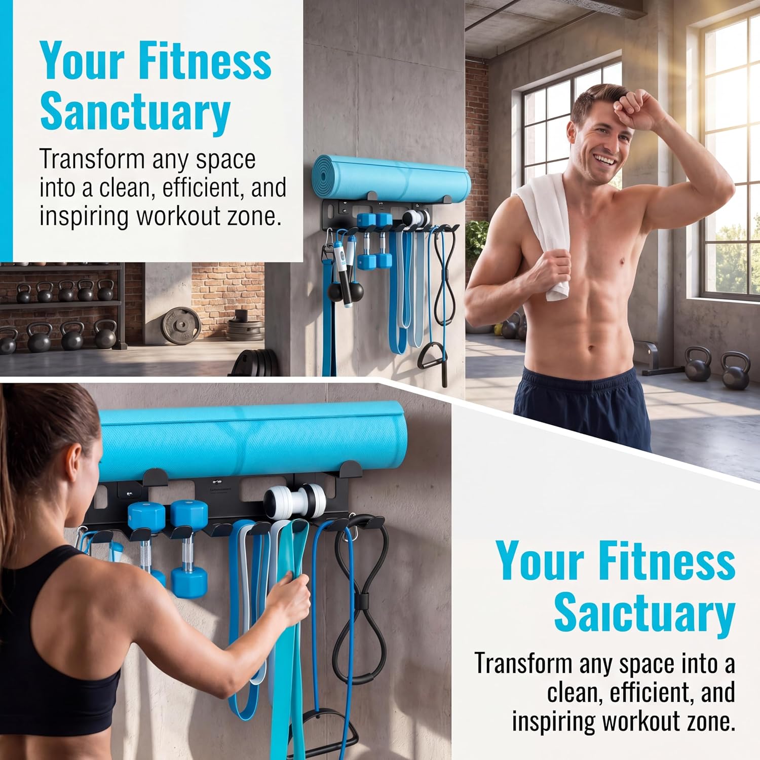 Wall‑Mount Heavy‑Duty Multi‑Hook Gym Storage Rack