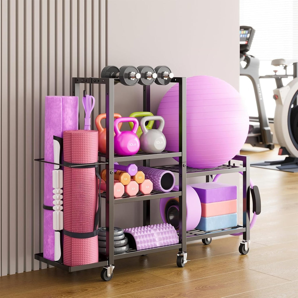Rolling 6‑Tier Home Gym Storage Rack