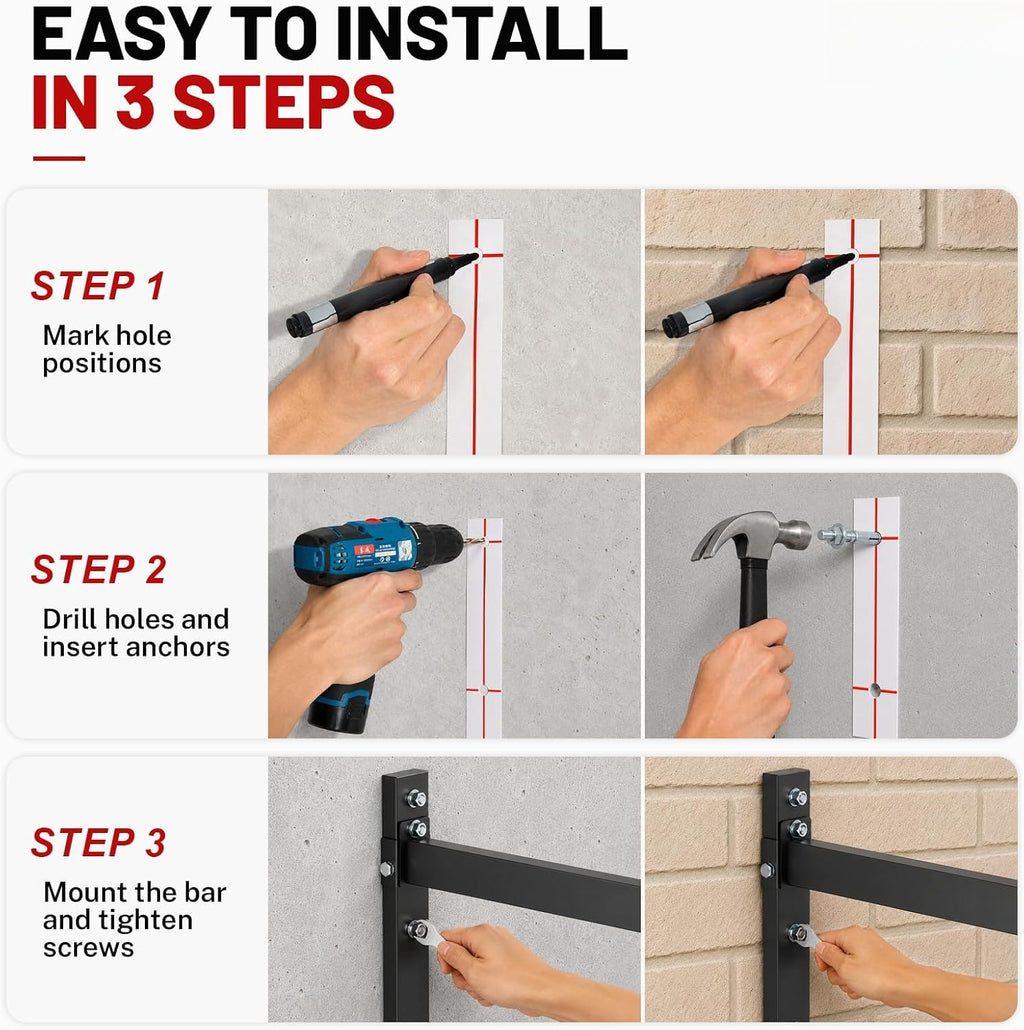Wall‑Mounted Pull Up Bar with Hanging Rings