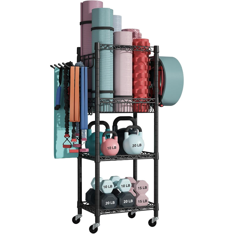 Rolling 3‑Tier Workout Equipment Organizer