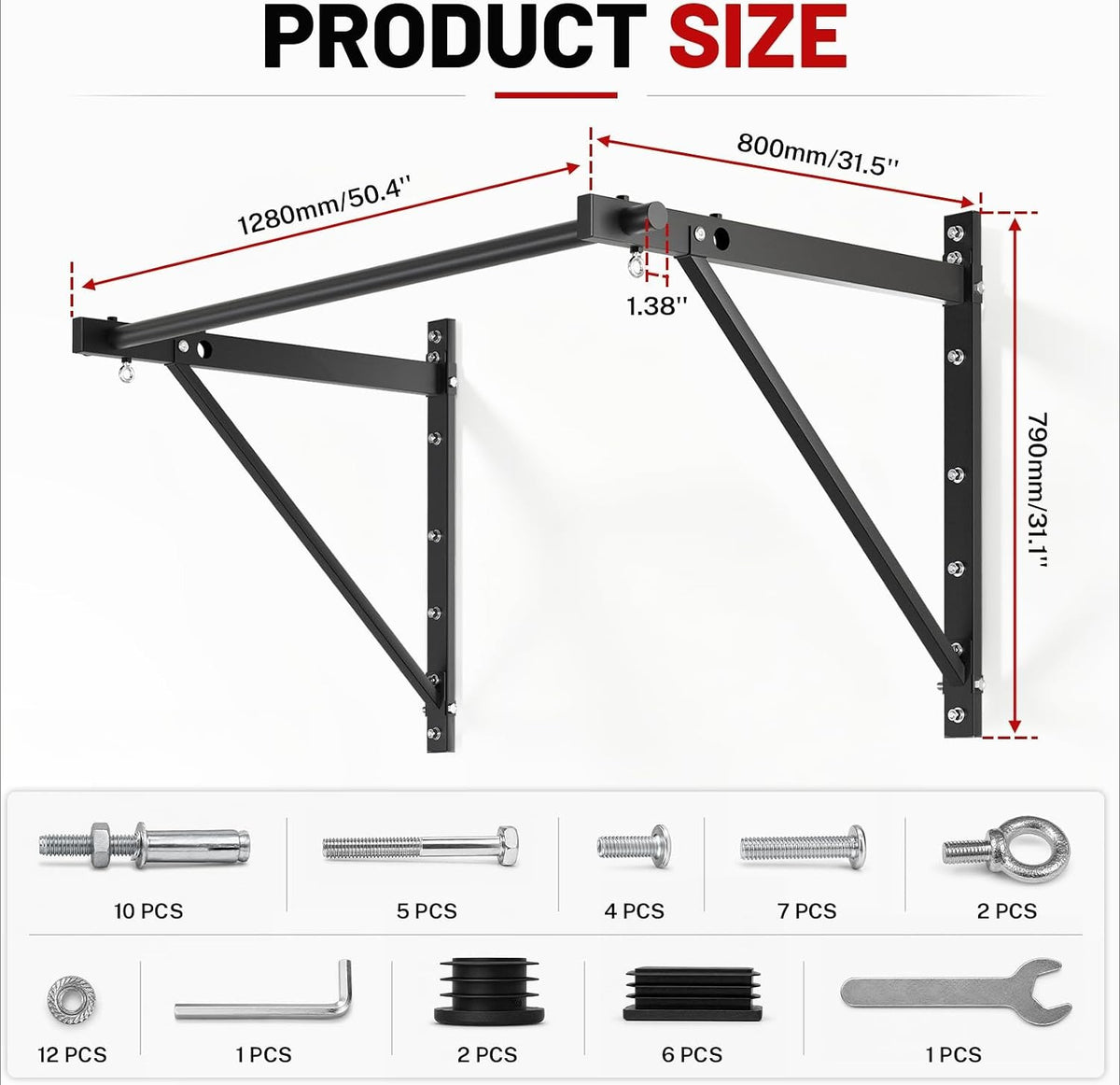 Wall‑Mounted Pull Up Bar with Hanging Rings